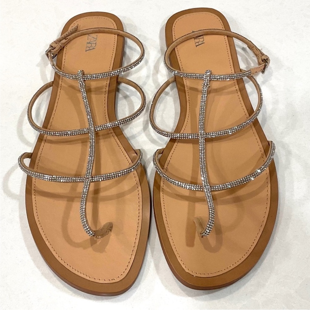 Flat Rhinestone Ankle Strap Sandals LIKE NEW Size 40